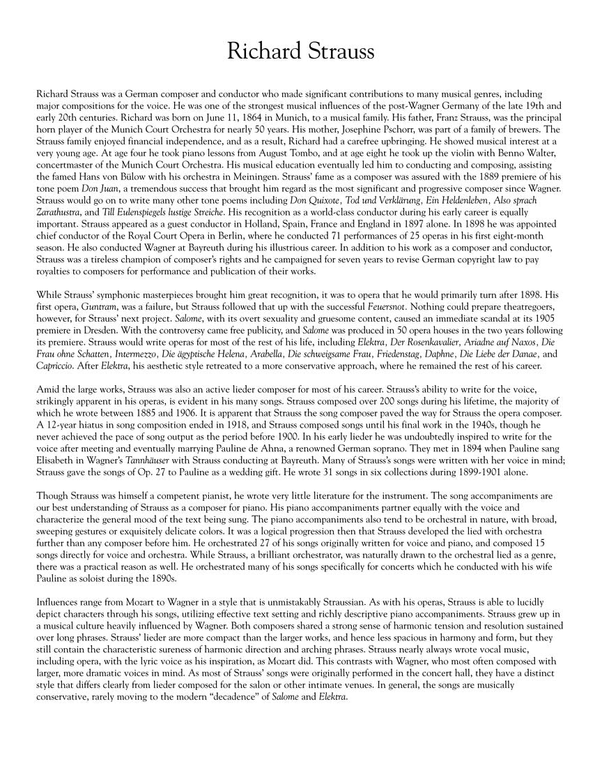 Strauss, Richard: 40 Songs Medium/Low Voice