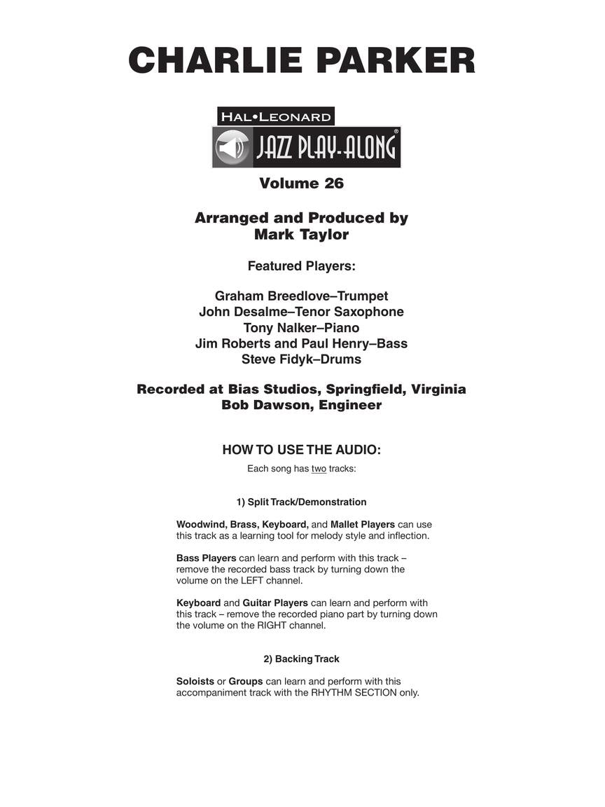 Parker, Charlie - Jazz Play Along Series, Vol. 26