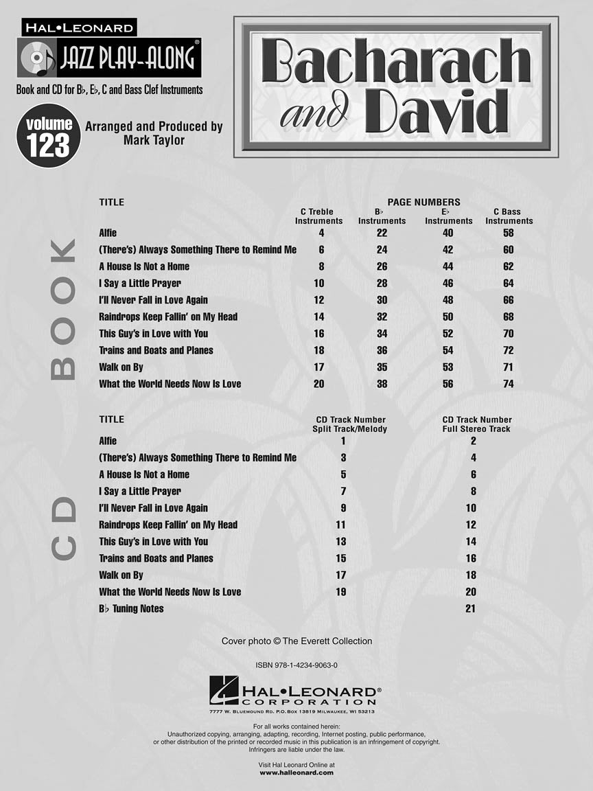 Jazz Play-Along Vol. 123, Bacharach & David - 10 Favorite Songs