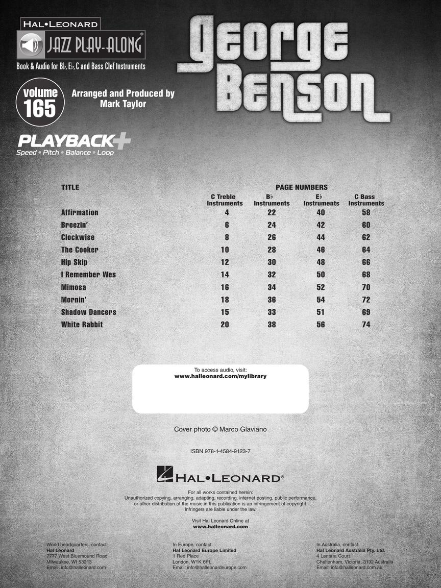 Benson, George - Jazz Play-Along Volume 165