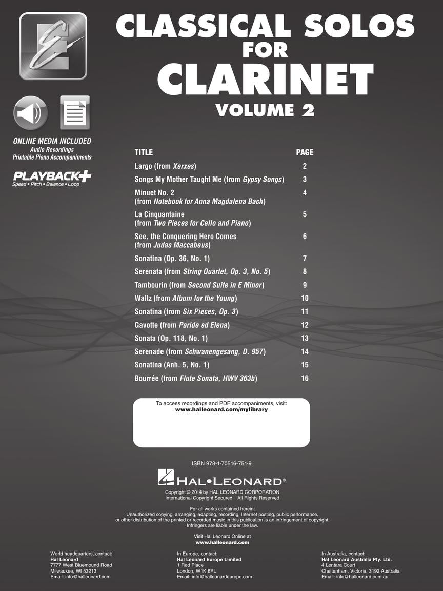 Classical Solos for Clarinet, Vol. 2 - 15 Easy Solos for Contest and Performance