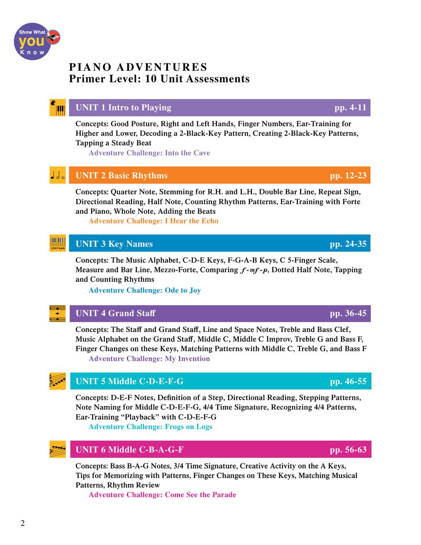Faber Primer Level Unit Assessments Teacher Handbook Piano Adventures®