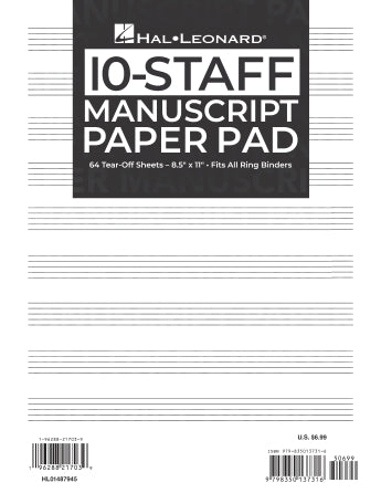 Manuscript Paper 10-Staff Paper Pad