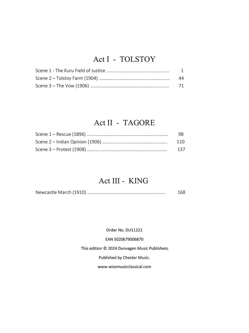 Glass: Satyagraha Opera in Three Acts Vocal Score