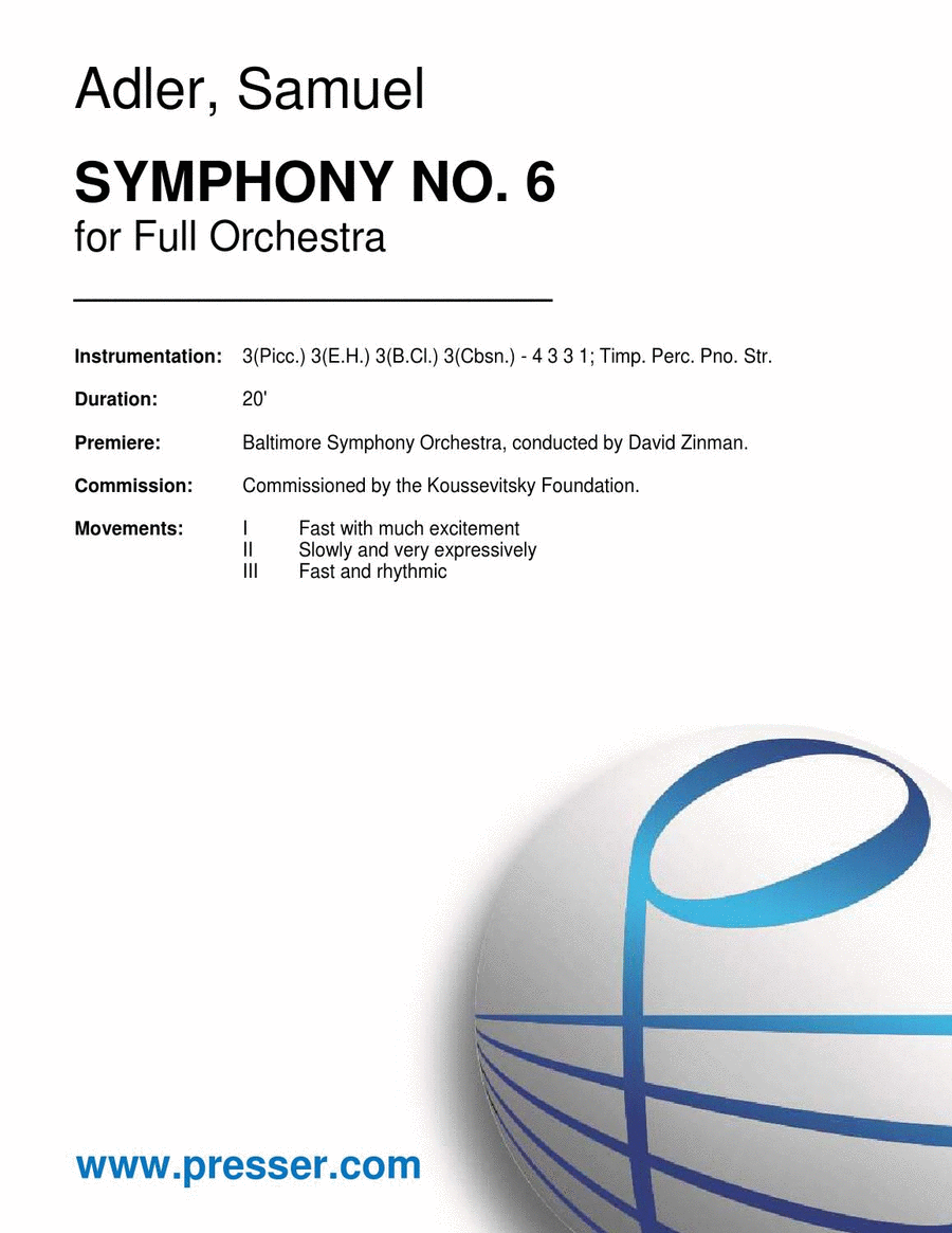 Clearance: Adler Symphony No. 6 Full Score