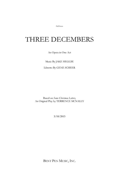 Heggie Three Decembers Opera in On Act Full Score