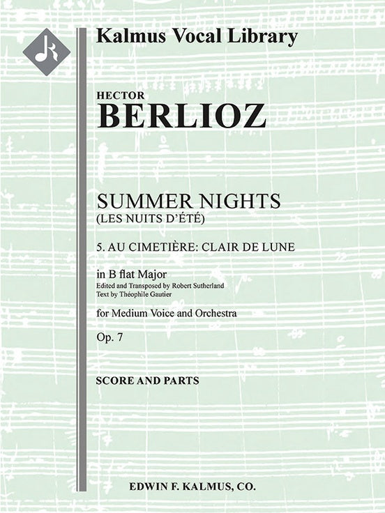 Berlioz Summer Nights, Op. 7 (Les nuits d'ete): 5. Au Cimitiere: Clair de lune (transposed in Bb) - Score and Parts