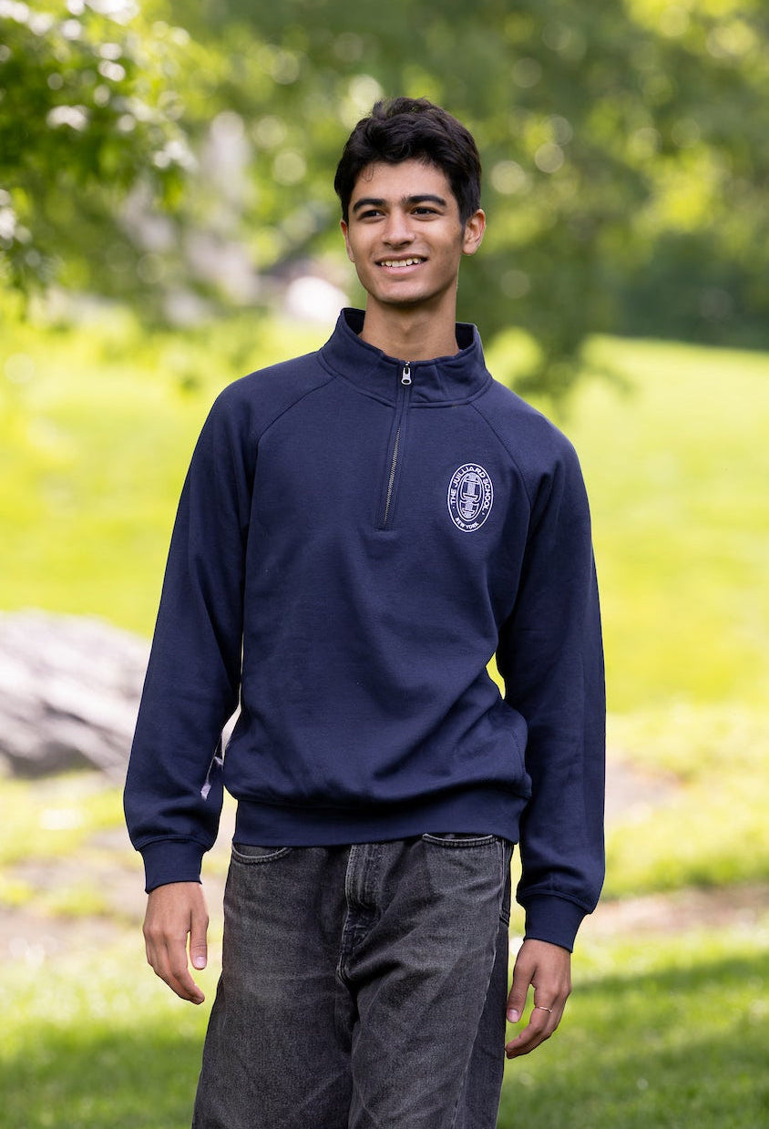 Sweatshirt: Benchmark/Essential Quarter Zip Navy with Embroidered