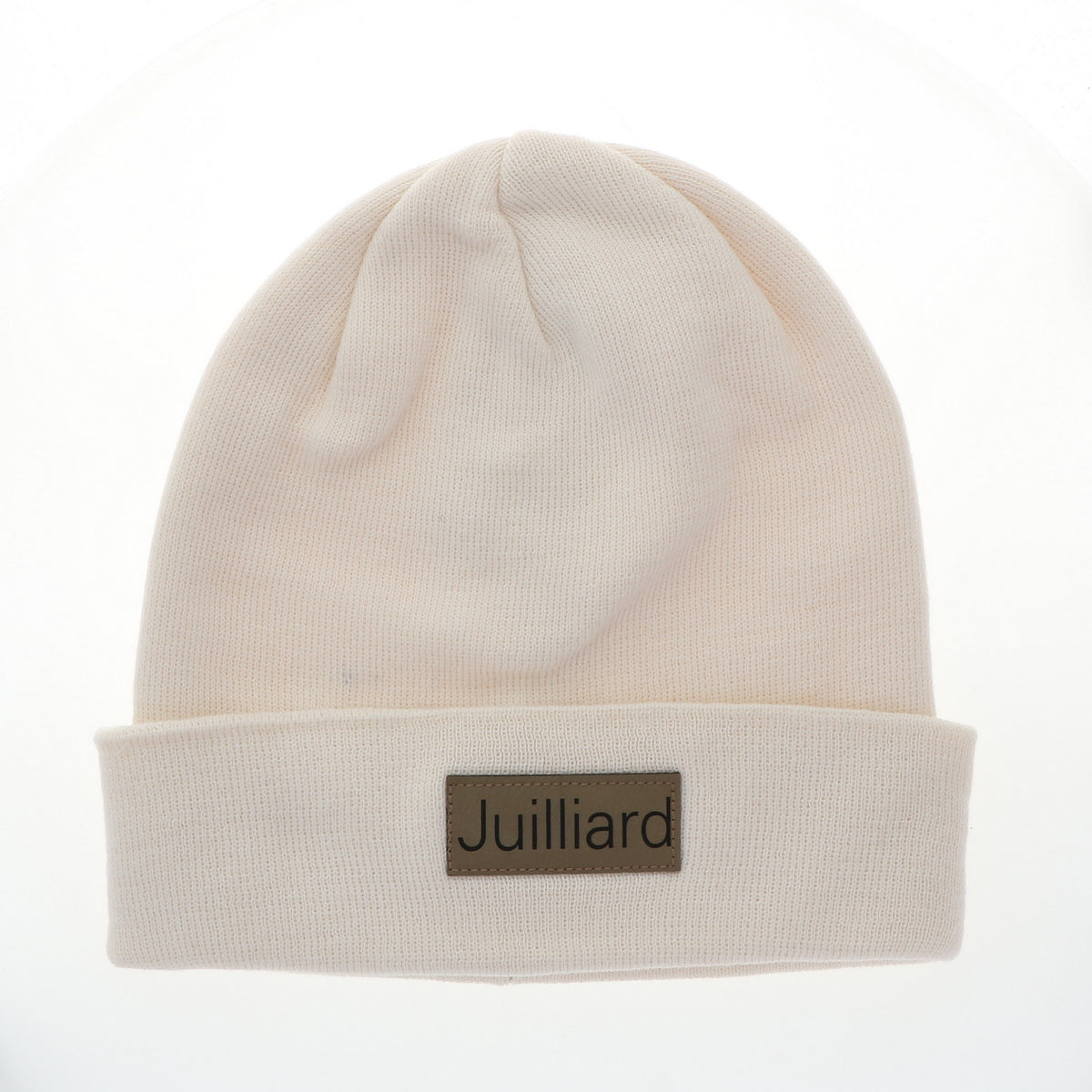 Beanie: Cream Juilliard cuff beanie with leather patch (cream)