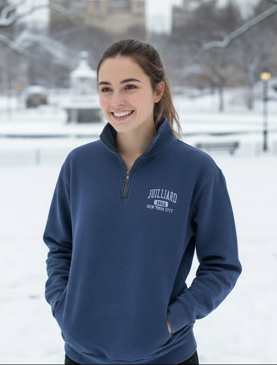 Clearance Sweatshirt: Pigment Dyed Quarter Zip / 1905 Juilliard logo