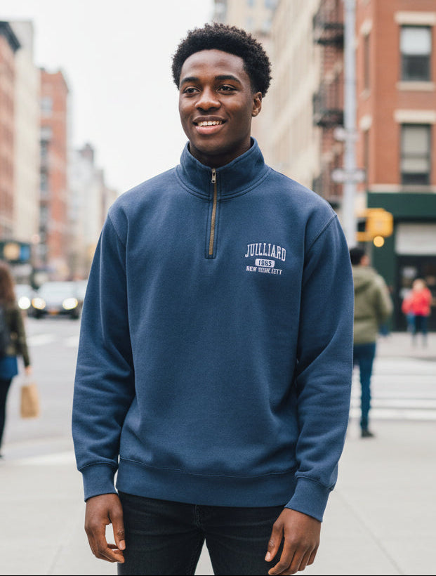 Sweatshirt: Pigment Dyed Quarter Zip / 1905 Juilliard logo