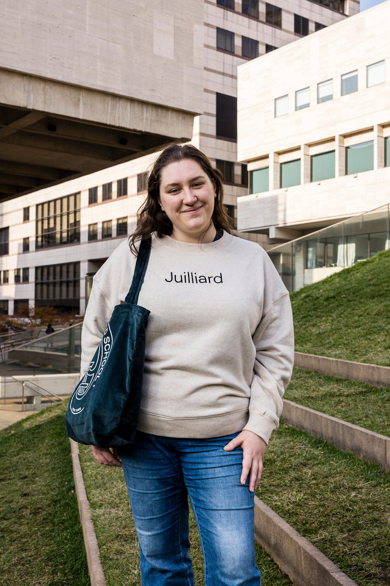 Sweatshirt: Juilliard Triumph Fleece Oatmeal Crew (boxy cut/short-waisted)
