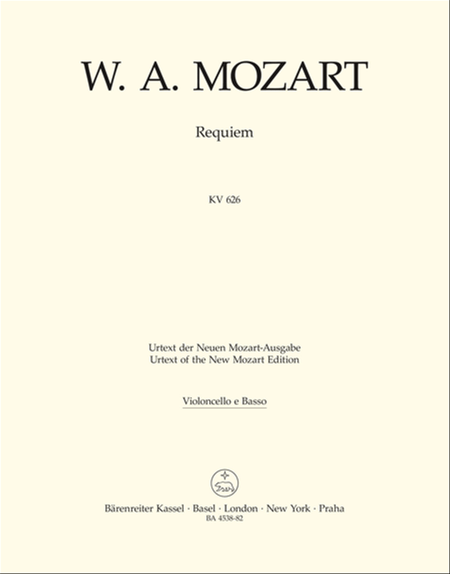 Mozart: Requiem K. 626 Violoncello, Double bass  Part, Urtext edition