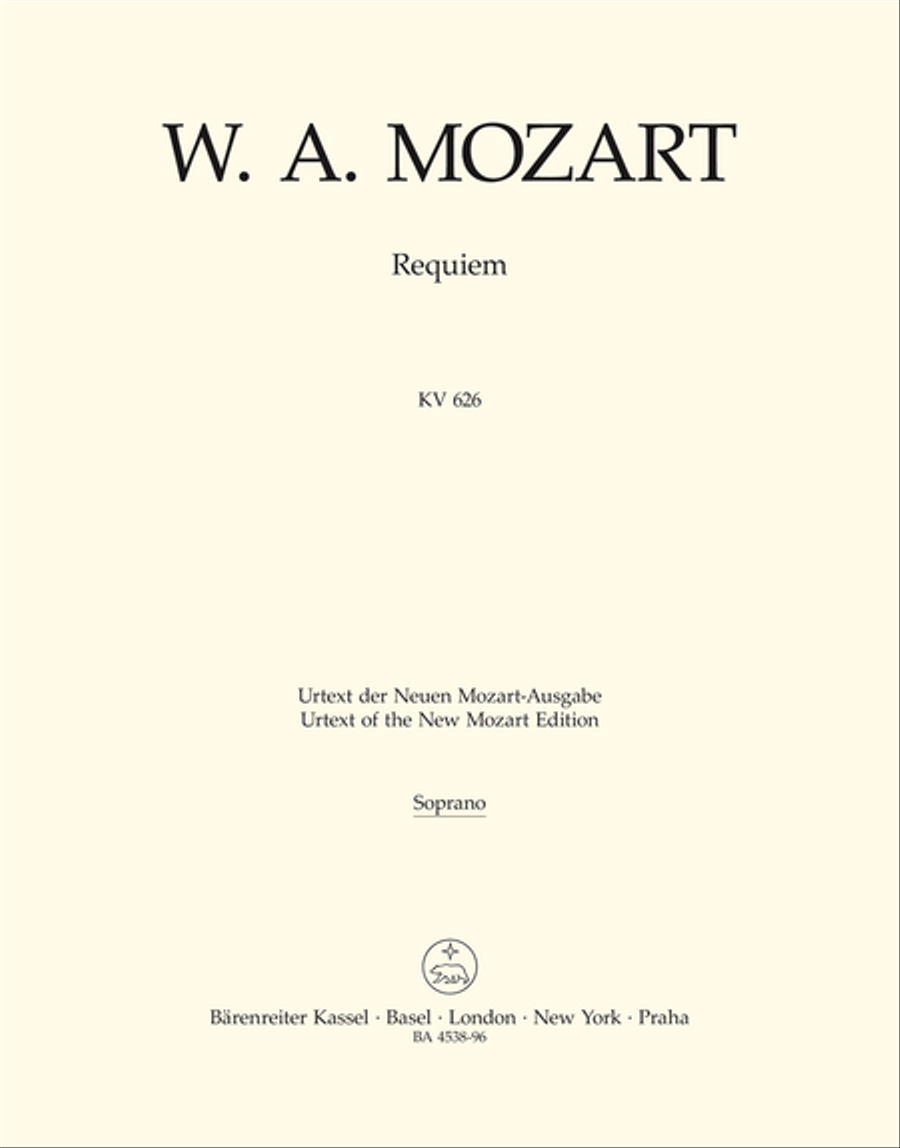 Mozart: Requiem K. 626 Soprano (Choral voice)  Part, Urtext edition