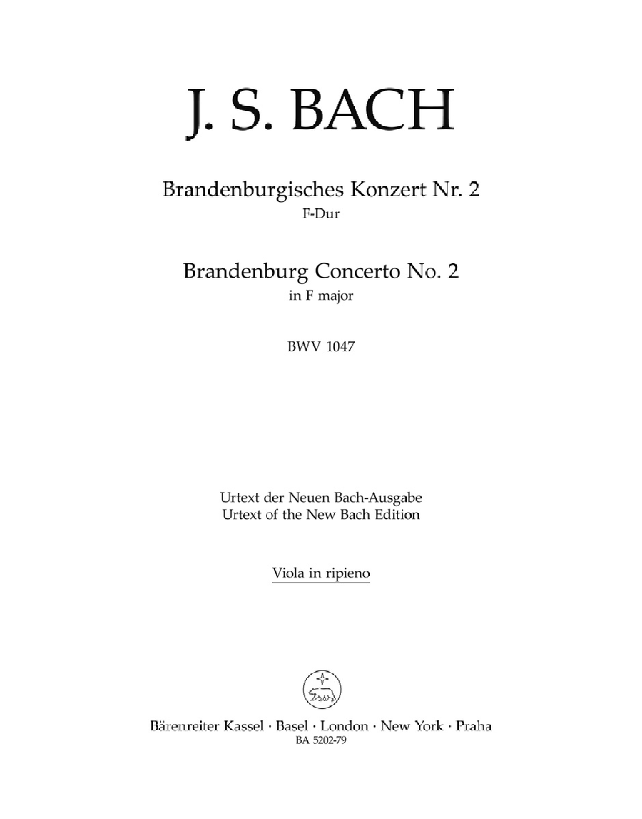 Bach: Viola Part Brandenburg Concerto no. 2 in F major BWV 1047