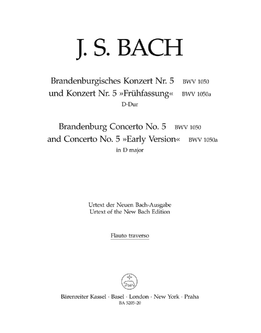 Bach: Flute Solo Part Brandenburg Concerto No. 5 BWV 1050 and Concerto No. 5