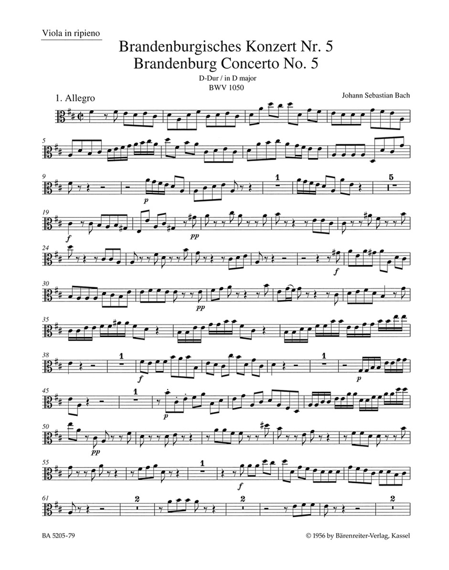 Bach: Viola Part  Brandenburg Concerto No. 5 BWV 1050