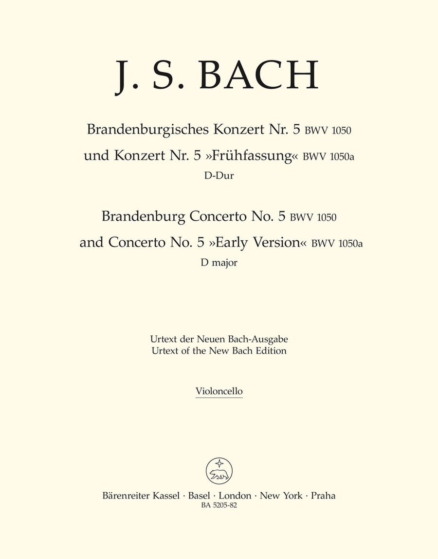 Bach: Cello Part Brandenburg Concerto No. 5 BWV 1050 and Concerto No. 5