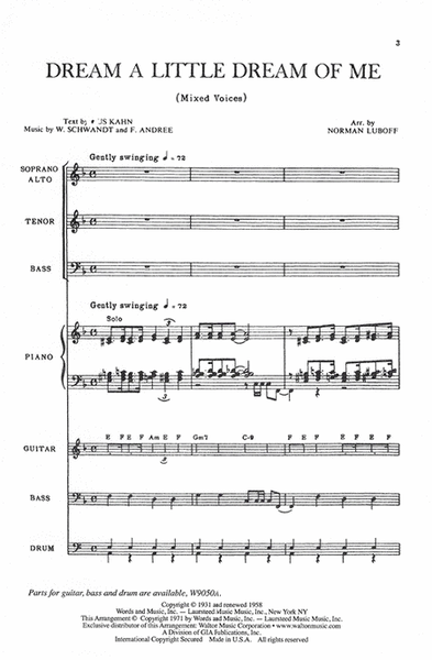 Andree Dream a Little Dream of Me - Vocal Score