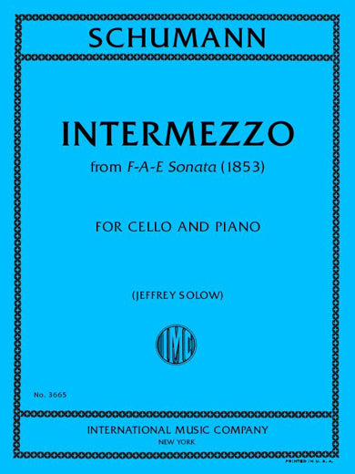Schumann: Intermezzo from F-A-E Sonata for cello and piano, International Music Company No. 3665, cover