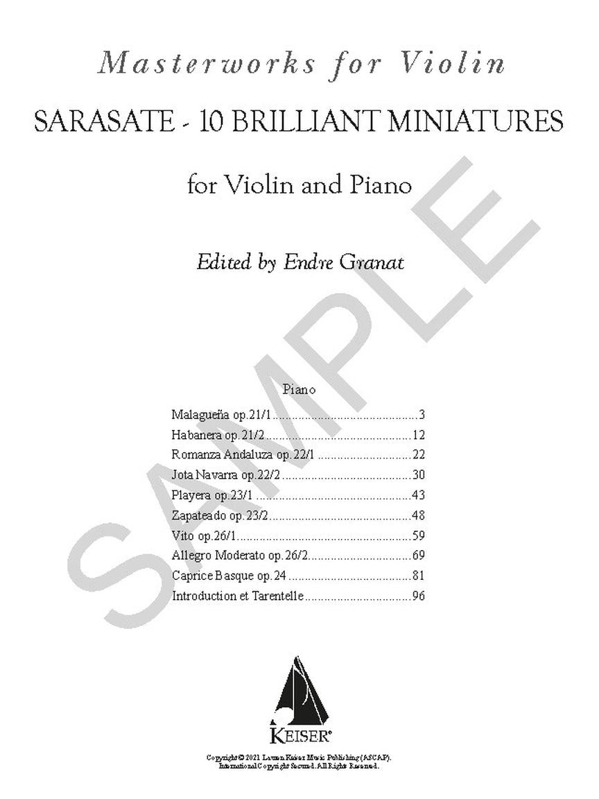 Sarasate 10 Brilliant Miniatures for Violin and Piano