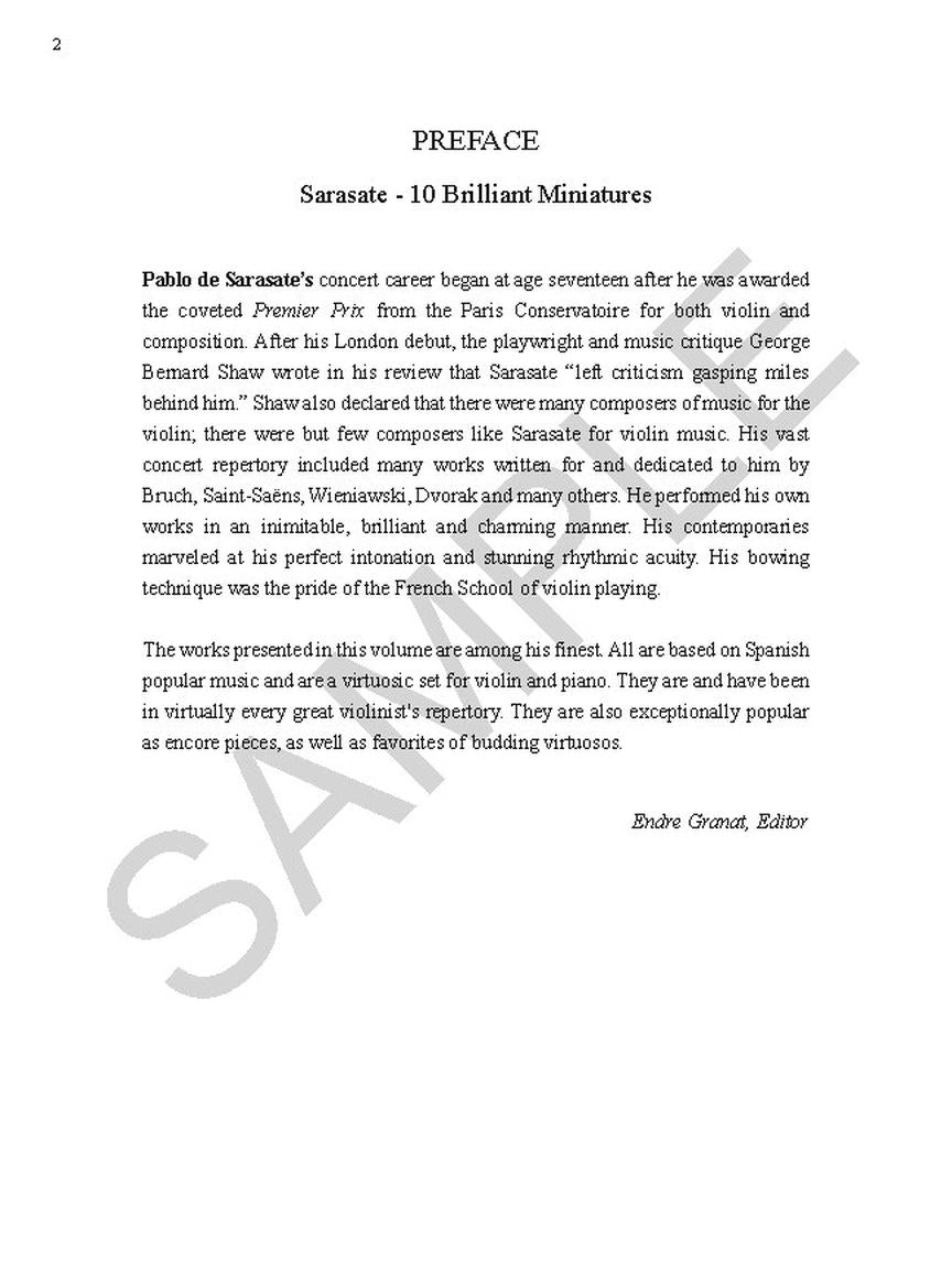 Sarasate 10 Brilliant Miniatures for Violin and Piano
