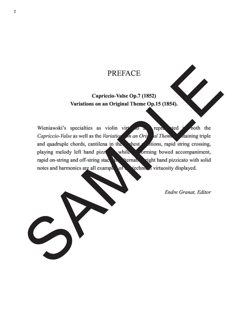 Wieniawski Two Pieces – Capriccio-Valse, Op. 7 & Variations, Op. 15 for Violin and Piano