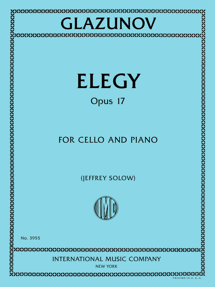 Glazunov: Elegy, Op. 17 for cello and piano, International Music Company No. 3955, cover