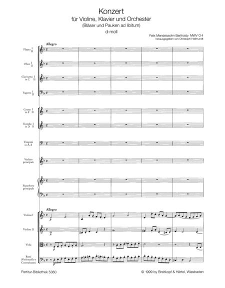 Mendelssohn Double Concerto in D minor MWV O 4 Full Score