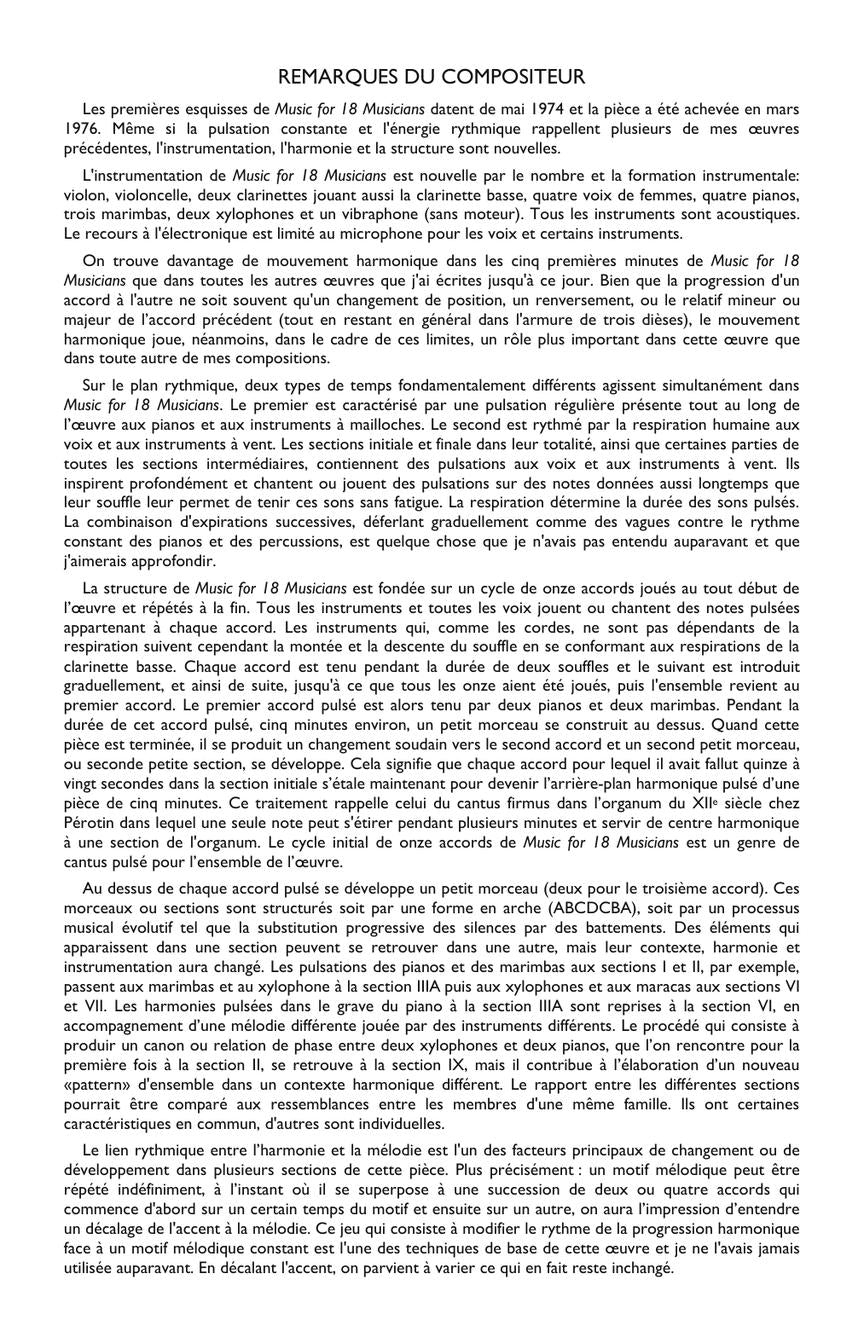 Reich Music for 18 Musicians Score