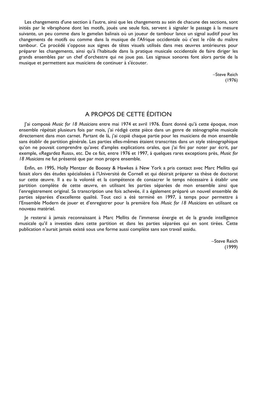 Reich Music for 18 Musicians Score