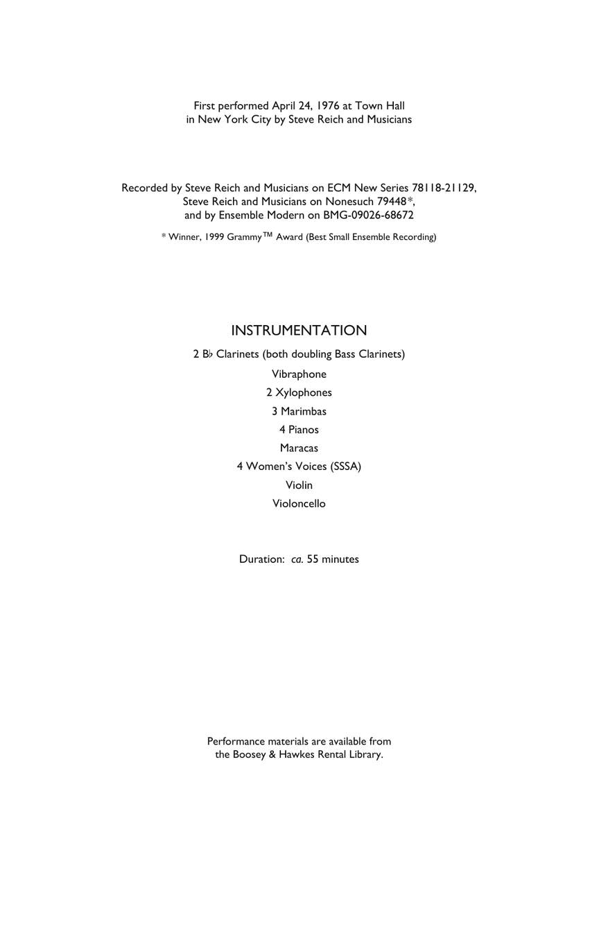 Reich Music for 18 Musicians Score