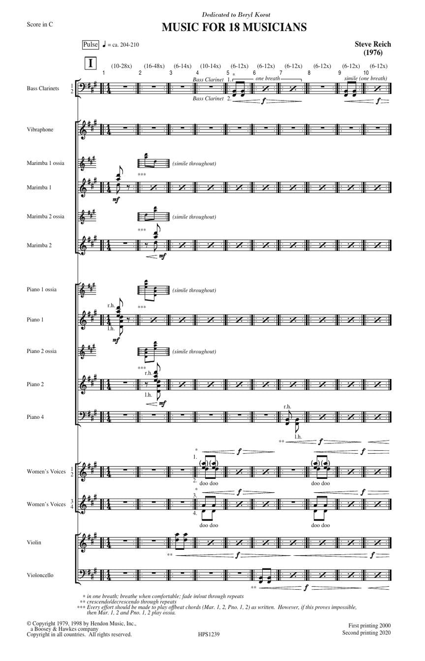 Reich Music for 18 Musicians Score