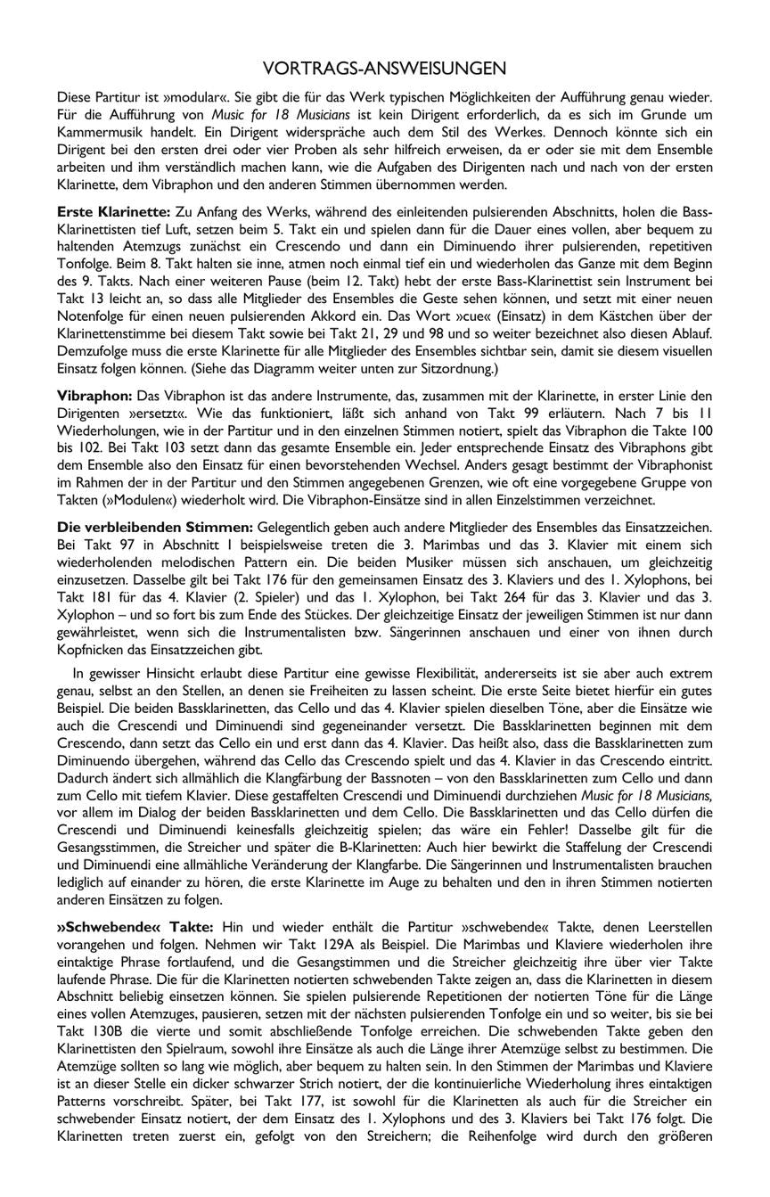 Reich Music for 18 Musicians Score