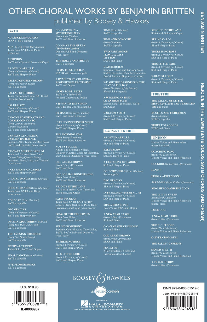 Britten: Rejoice in the Lamb, Op. 30 - Vocal Score