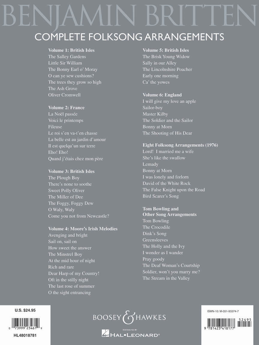 Britten Complete Folksong Arrangements 61 Songs for High Voice
