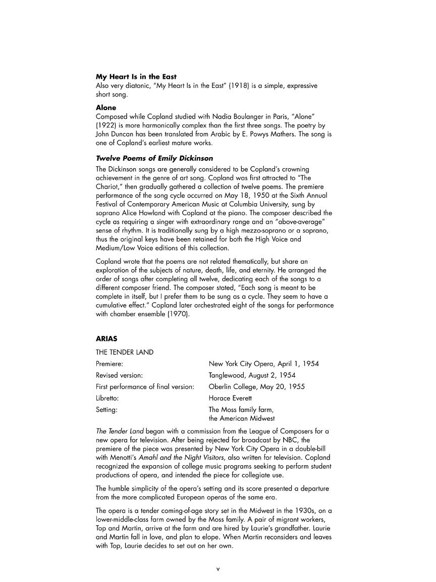 Copland: Art Songs and Arias - Medium/Low Voice
