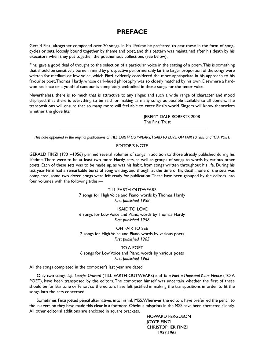 Finzi Collected Songs Medium/Low Voice