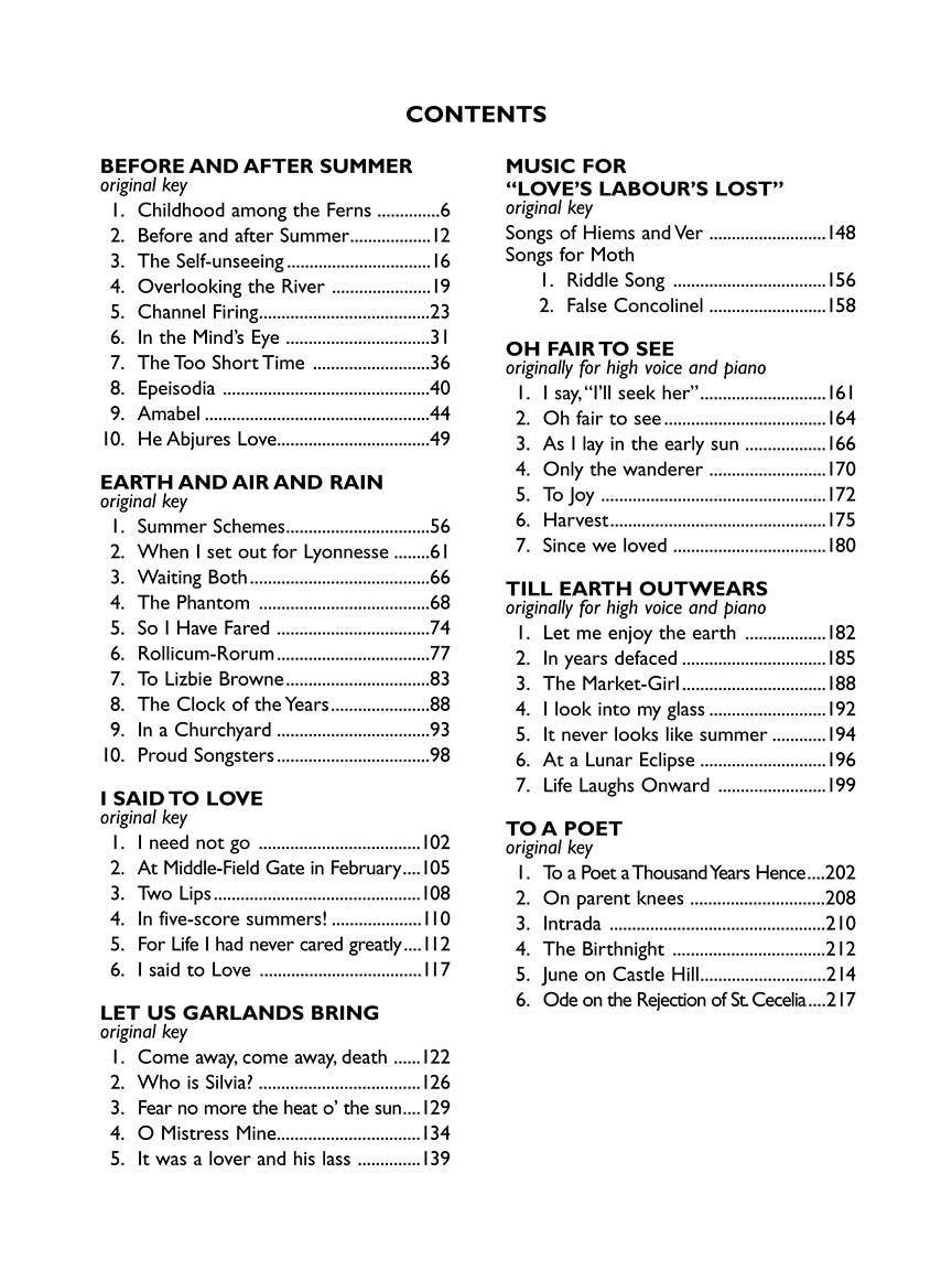 Finzi Collected Songs Medium/Low Voice