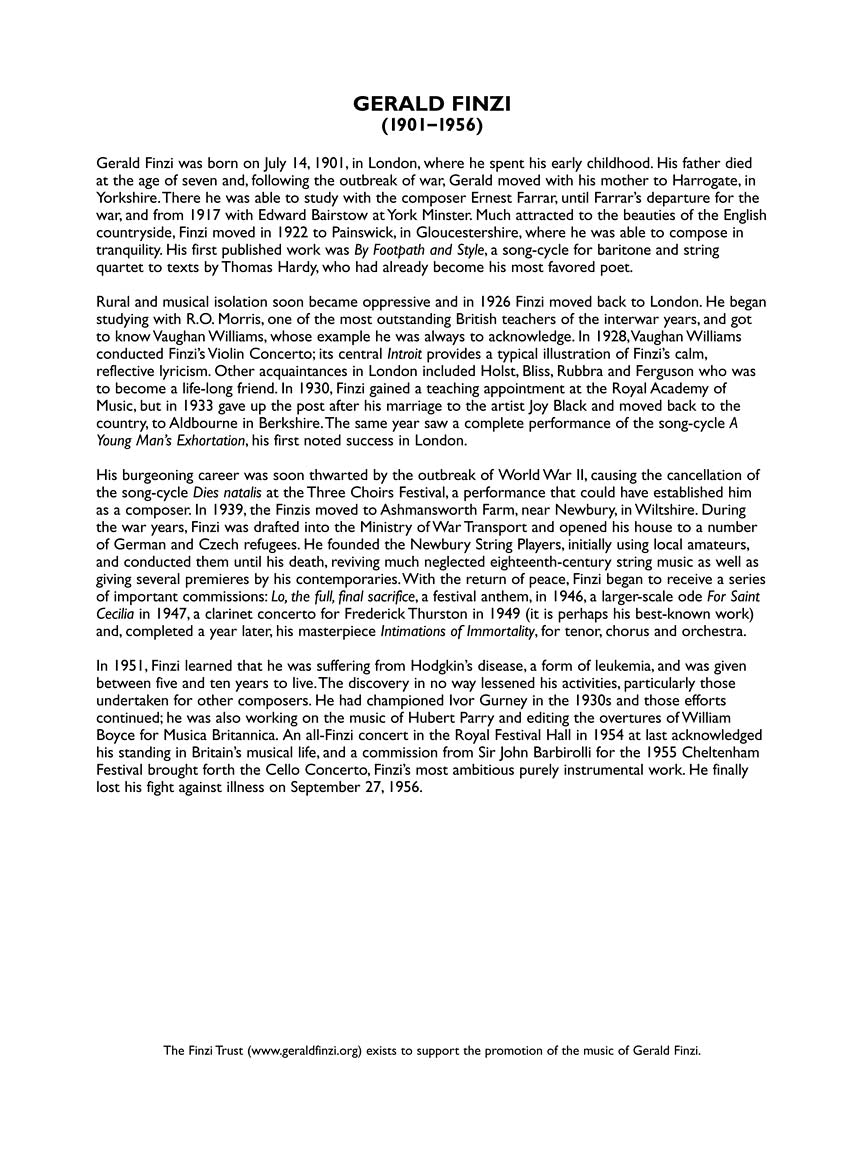 Finzi Collected Songs Medium/Low Voice