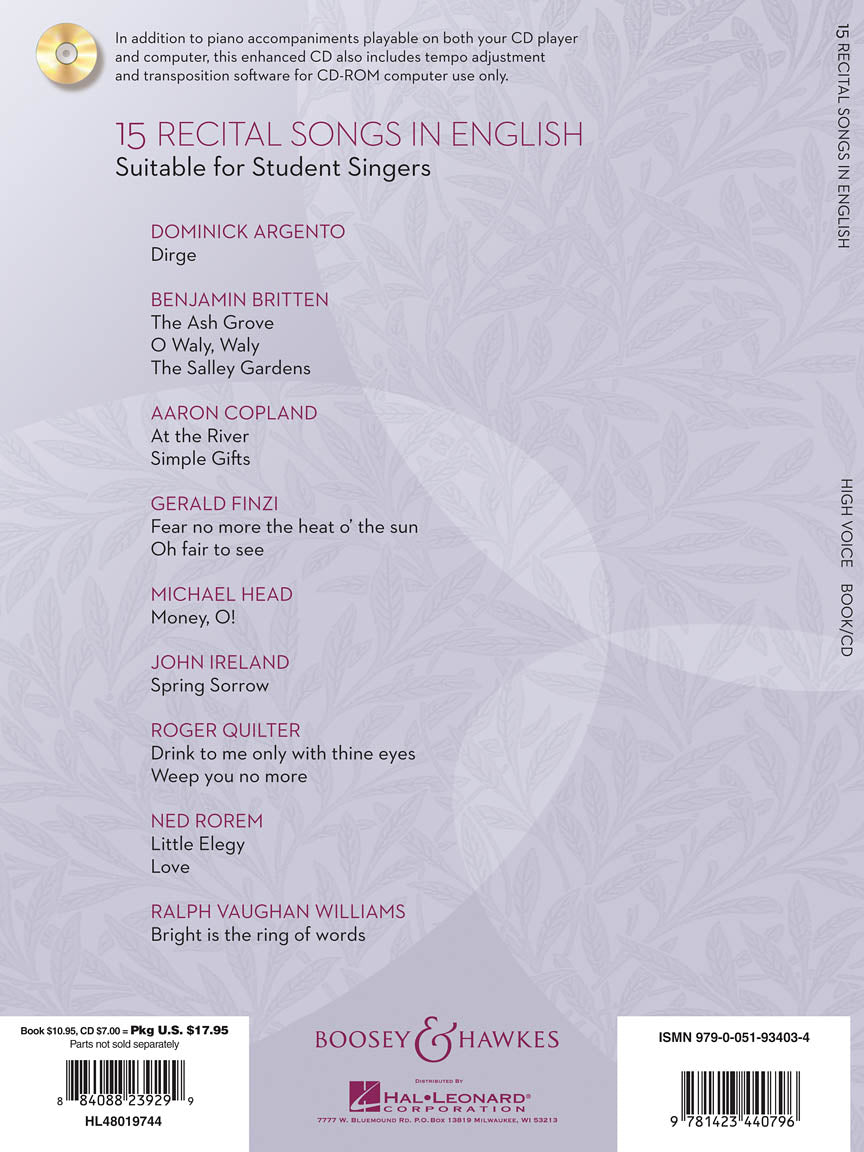 Fifteen Recital Songs in English High Voice