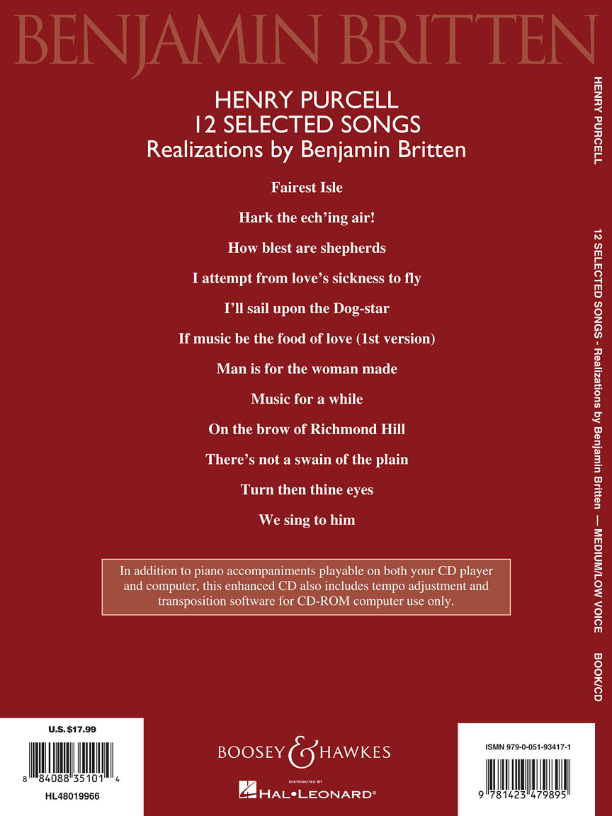 Purcell Selected Songs Medium/Low Voice