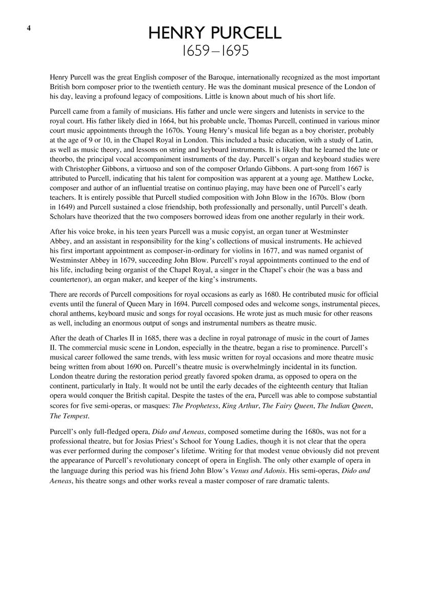 Purcell Selected Songs Medium/Low Voice