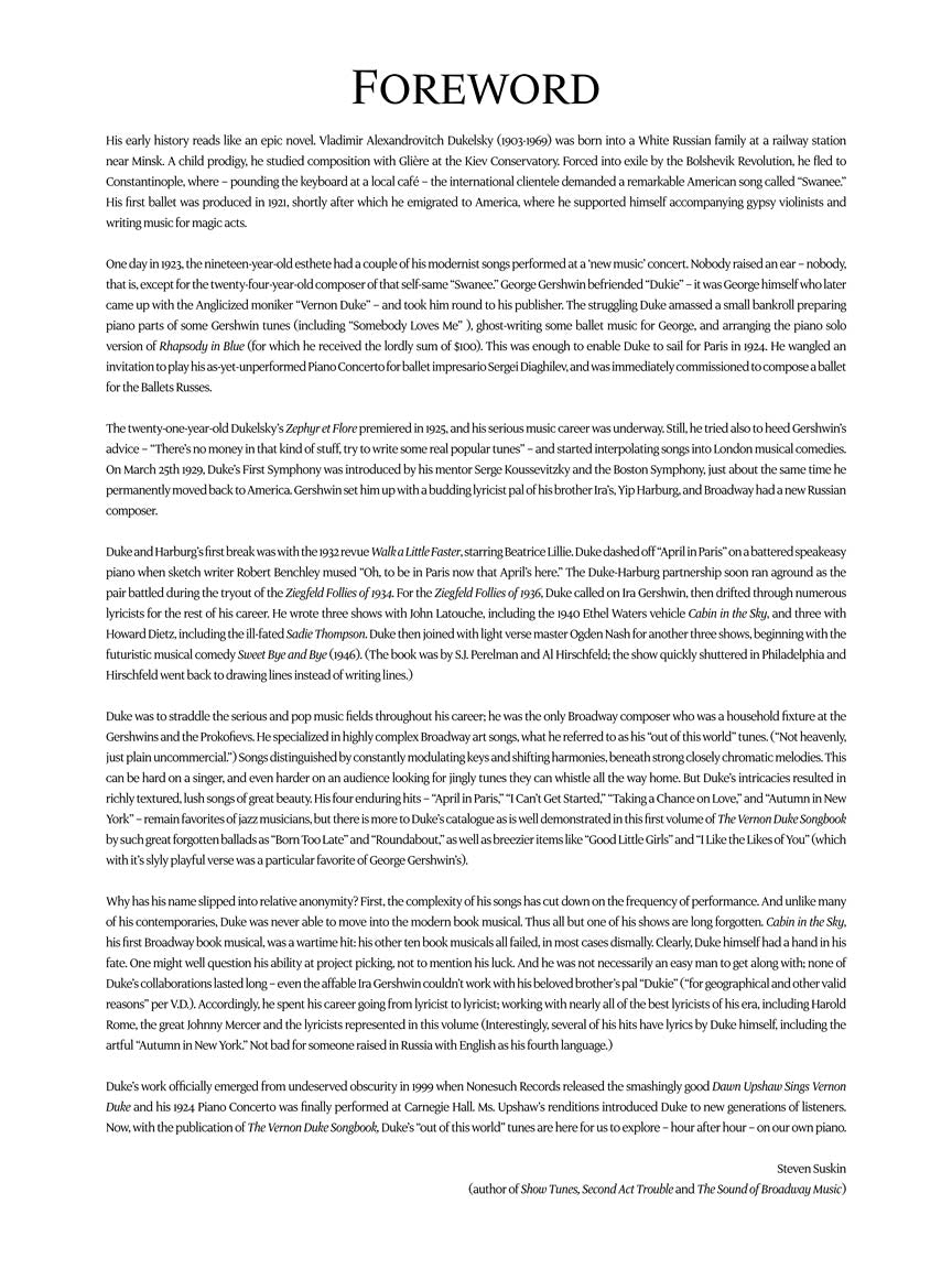 Duke, Vernon - Songbook Volume 1