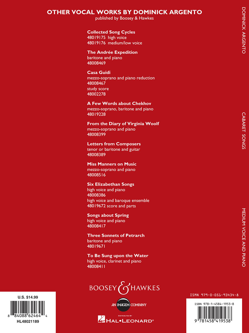 Argento Cabaret Songs - Medium Voice and Piano