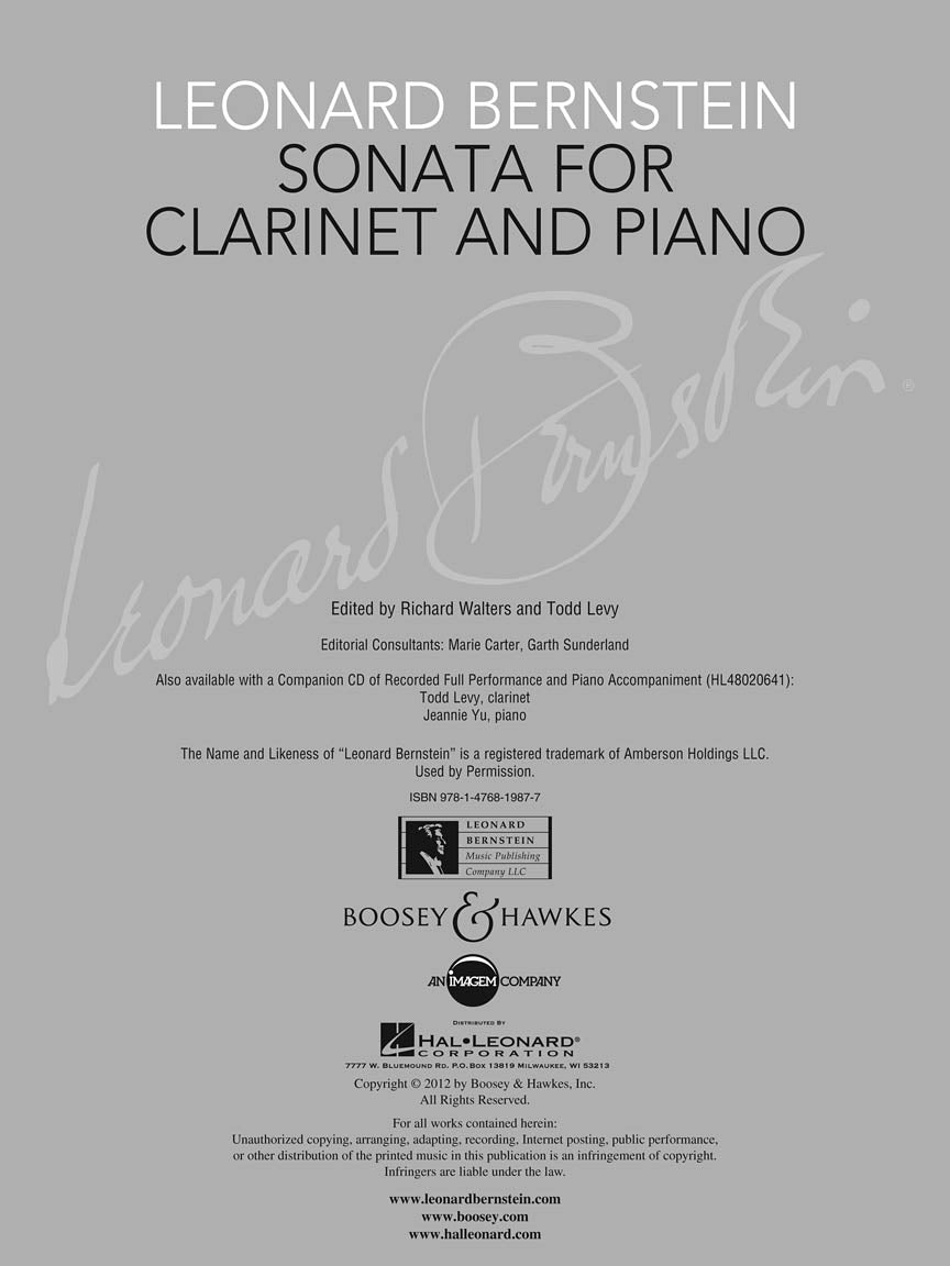 Bernstein Sonata for Clarinet and Piano