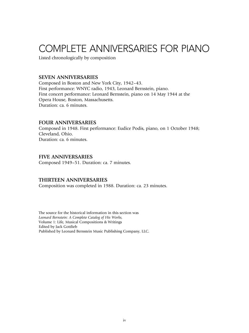 Bernstein Complete Anniversaries for Piano