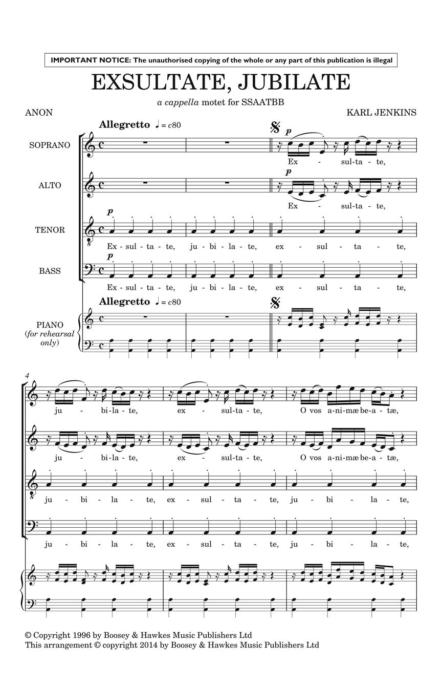 Jenkins Exsultate, Jubilate A Cappella Motet SSAATBB, Latin