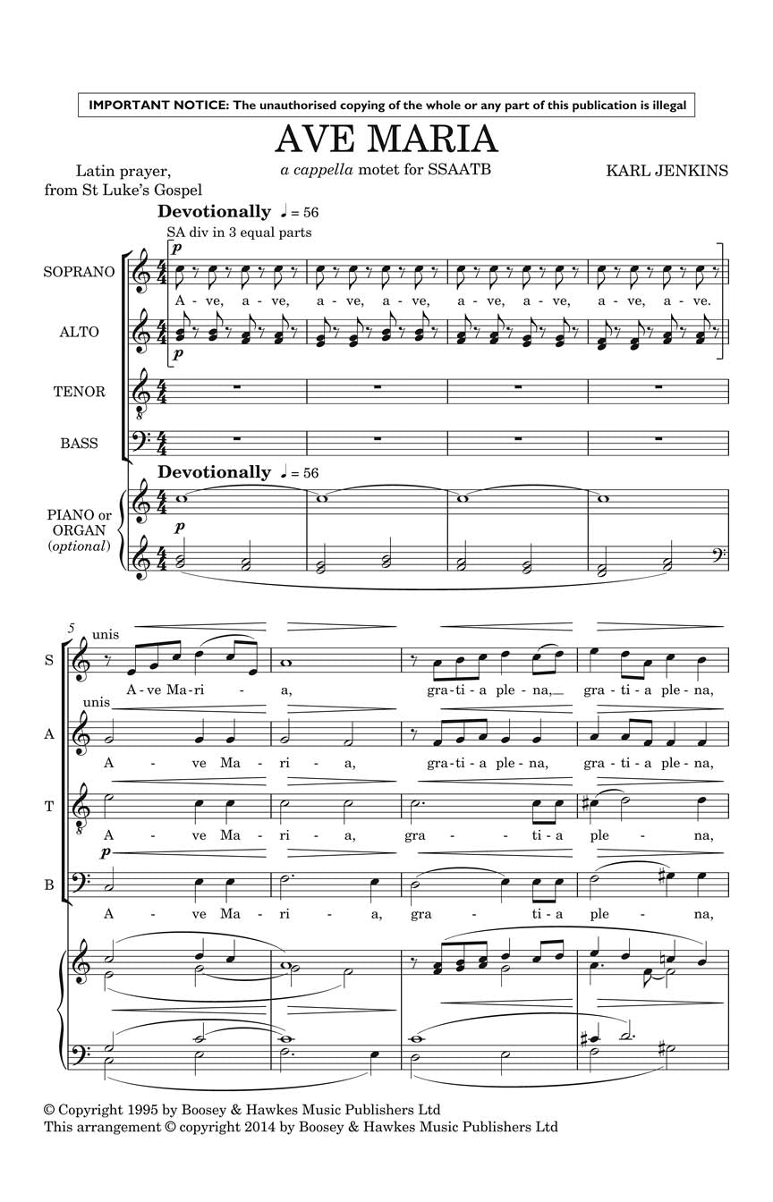 Jenkins: Ave Maria from Adiemus: Songs of Sanctuary SSAATB a cappella, Latin