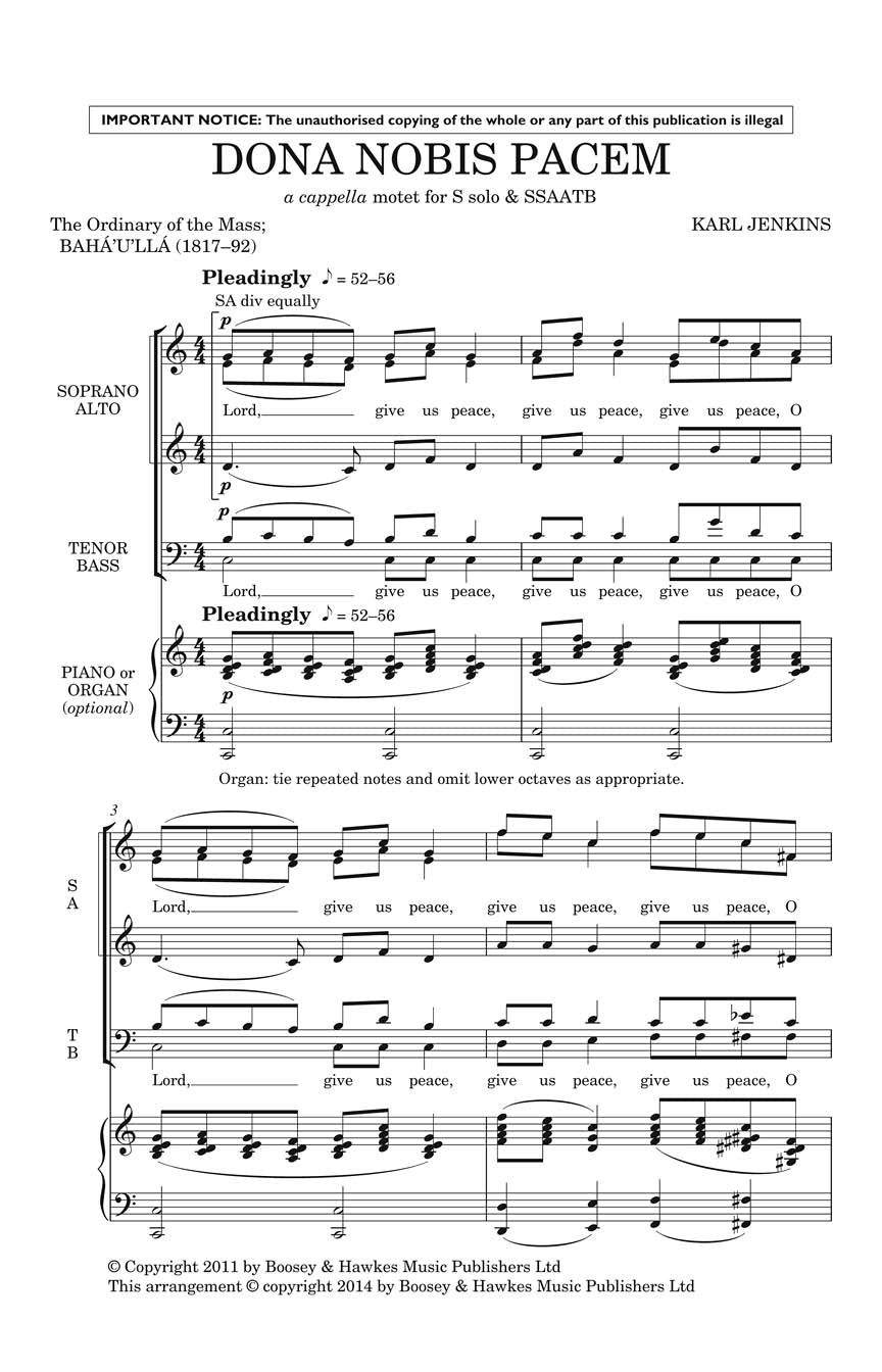 Jenkins Dona Nobis Pacem from The Peacemakers Soprano Solo/Mixed Choir SSAATB a cappella, Latin